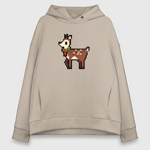Женское худи оверсайз Пиксель арт олень / Миндальный – фото 1