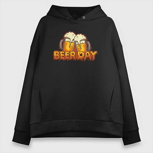 Женское худи оверсайз Beer day / Черный – фото 1