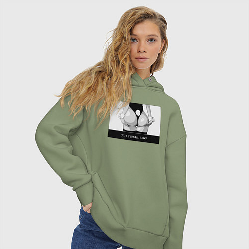 Женское худи оверсайз Попа кролика - иероглифы - готов к игре / Авокадо – фото 3