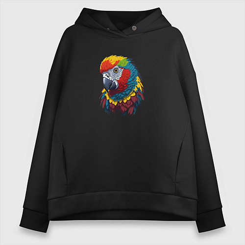 Женское худи оверсайз Красочный попугай в ярких перьях / Черный – фото 1
