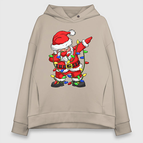 Женское худи оверсайз Санта Клаус и гирлянда / Миндальный – фото 1