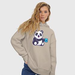 Толстовка оверсайз женская Панда с кружкой, цвет: миндальный — фото 2
