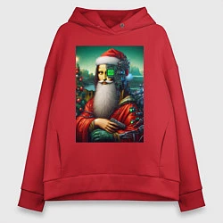 Толстовка оверсайз женская Mona Lisa in Santa costume - cyberpunk, цвет: красный