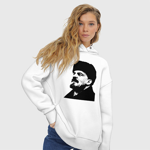 Женское худи оверсайз Ленин в шапке / Белый – фото 3
