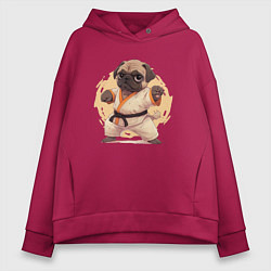 Толстовка оверсайз женская Карате мопс, цвет: маджента