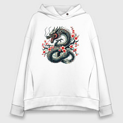 Толстовка оверсайз женская Japanese dragon and sakura - irezumi, цвет: белый