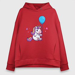 Толстовка оверсайз женская Единорог с шариком, цвет: красный