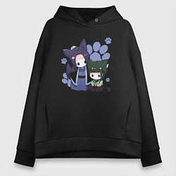 Толстовка оверсайз женская Джинши и Маомао, цвет: черный