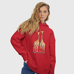 Толстовка оверсайз женская Друзья-жирафы, цвет: красный — фото 2