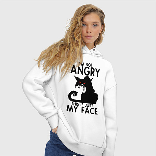Женское худи оверсайз I am not angry cat / Белый – фото 3