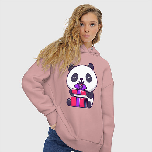 Женское худи оверсайз Панда с подарком / Пыльно-розовый – фото 3