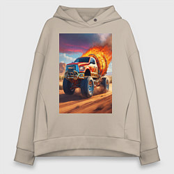 Толстовка оверсайз женская Горящая машина, цвет: миндальный