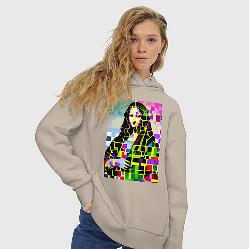 Женское худи оверсайз Mona Lisa - mosaic pop art / Миндальный – фото 3