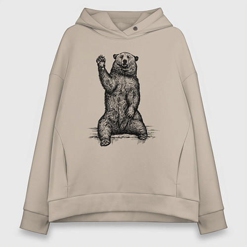 Женское худи оверсайз Медведь приветливый / Миндальный – фото 1