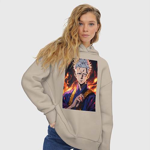 Женское худи оверсайз Satoru Gojo магическая битва / Миндальный – фото 3