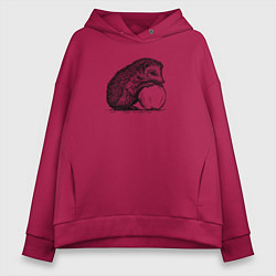 Толстовка оверсайз женская Ежик и яблоко, цвет: маджента