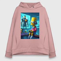Толстовка оверсайз женская Bart Simpson is an avid gamer, цвет: пыльно-розовый