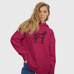 Толстовка оверсайз женская Лошадь в профиль, цвет: маджента — фото 2