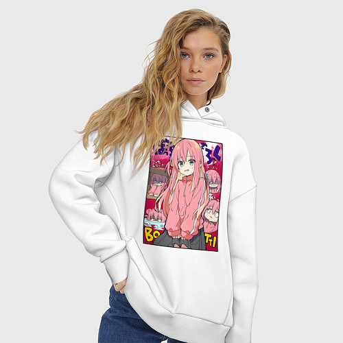 Женское худи оверсайз Неуверенная Хитори - Bocchi the Rock / Белый – фото 3