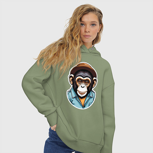 Женское худи оверсайз Портрет обезьяны в шляпе / Авокадо – фото 3