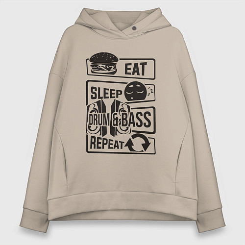 Женское худи оверсайз Есть спать драм-н-бейс / Миндальный – фото 1