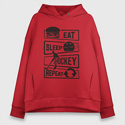 Толстовка оверсайз женская Eat sleep hockey, цвет: красный