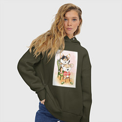 Толстовка оверсайз женская Корги парикмахер, цвет: хаки — фото 2