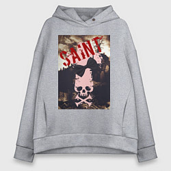 Толстовка оверсайз женская Череп галстук бабочка, цвет: меланж