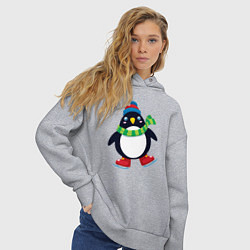 Толстовка оверсайз женская Пингвин на коньках, цвет: меланж — фото 2