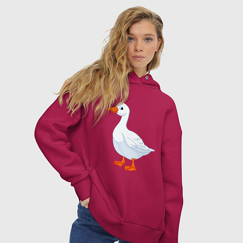 Женское худи оверсайз Гусь белый нарисованный / Маджента – фото 3
