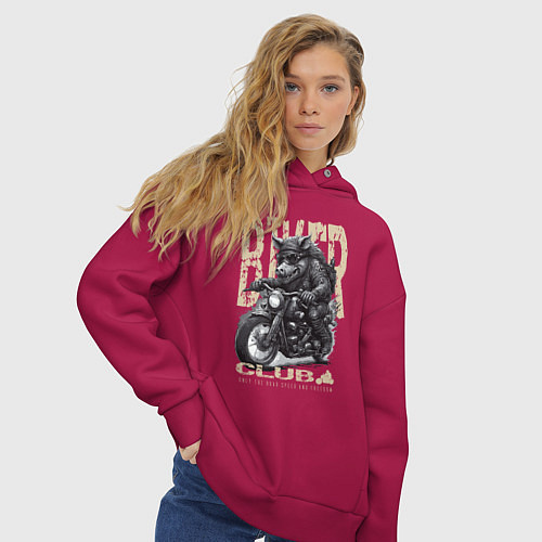 Женское худи оверсайз Байкер кабан на мотоцикле / Маджента – фото 3
