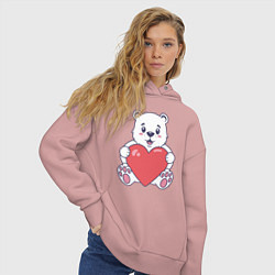 Толстовка оверсайз женская Белый медведь с сердцем, цвет: пыльно-розовый — фото 2