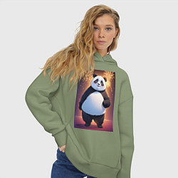 Толстовка оверсайз женская Панда в свитере под салютом - ai art, цвет: авокадо — фото 2
