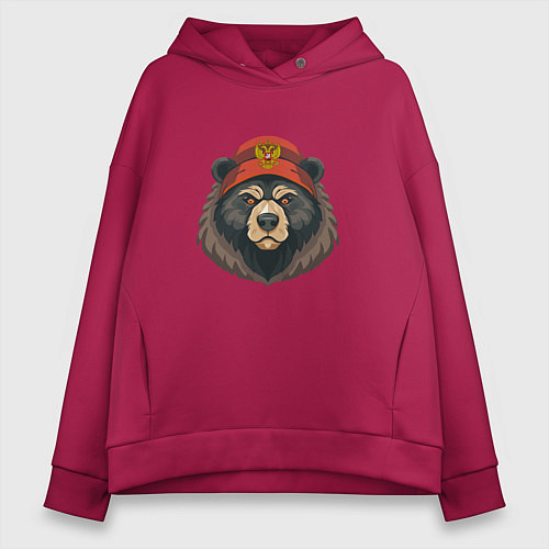 Женское худи оверсайз Русский медведь в шапке с гербом / Маджента – фото 1