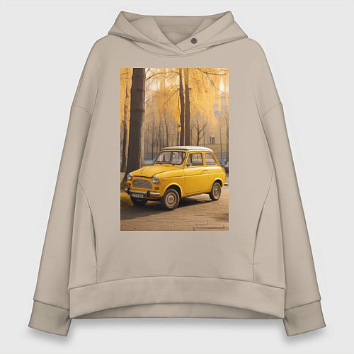 Женское худи оверсайз Желтый ретро автомобиль / Миндальный – фото 1