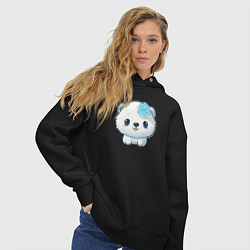 Толстовка оверсайз женская Белый полярный медвежонок, цвет: черный — фото 2