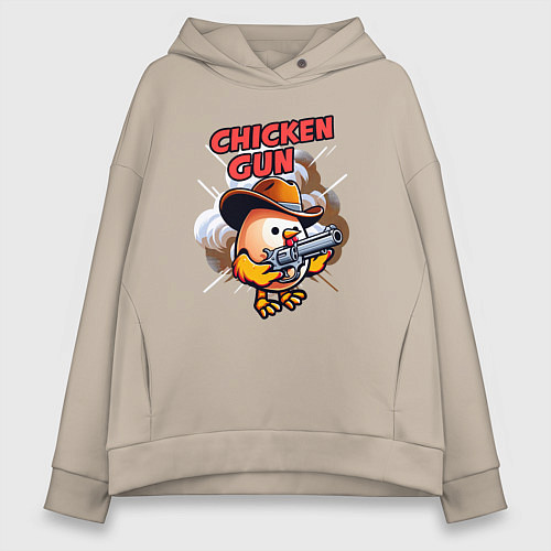 Женское худи оверсайз Chicken Gun - chicken / Миндальный – фото 1