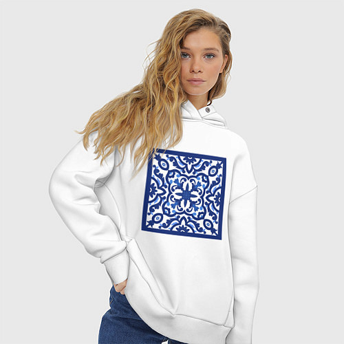 Женское худи оверсайз Азулежу синий узор / Белый – фото 3