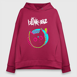 Толстовка оверсайз женская Blink 182 rock star cat, цвет: маджента