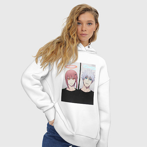 Женское худи оверсайз Сатору Годжо и Макима арт / Белый – фото 3