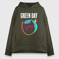Толстовка оверсайз женская Green Day rock star cat, цвет: хаки