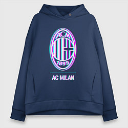 Толстовка оверсайз женская AC Milan FC в стиле glitch, цвет: тёмно-синий