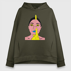 Толстовка оверсайз женская Палец в носу, цвет: хаки