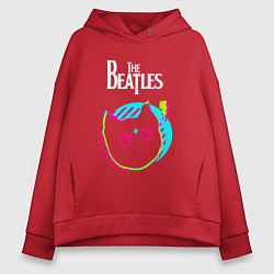 Толстовка оверсайз женская The Beatles rock star cat, цвет: красный