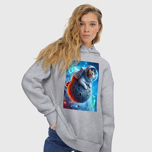 Женское худи оверсайз Space cat - ai art / Меланж – фото 3