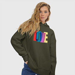 Толстовка оверсайз женская Наложенный love, цвет: хаки — фото 2