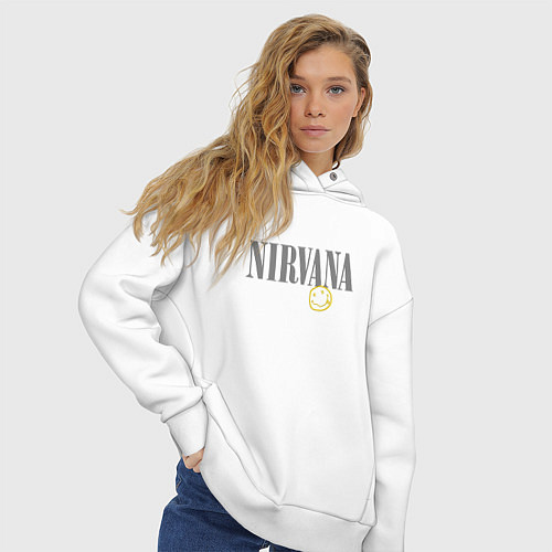 Женское худи оверсайз Nirvana logo smile / Белый – фото 3