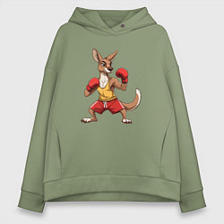 Толстовка оверсайз женская Кенгуру боксёр в перчатках, цвет: авокадо