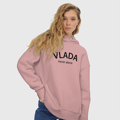 Женское худи оверсайз Vlada never alone - motto / Пыльно-розовый – фото 3