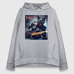 Толстовка оверсайз женская Чёрный котяра - панк гитарист, цвет: меланж